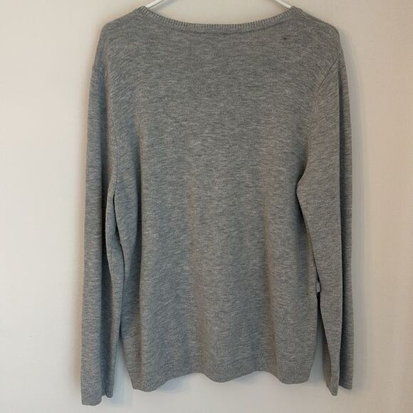 Talbots Women’s Fair Isle Lambs wool blend ruffle knit sweater gray black XL EUC - Picture 6 of 6